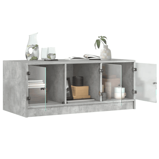 Mesa de Centro, Mesa baixa, c portas de vidro 102x50x42 cm cinza cimento