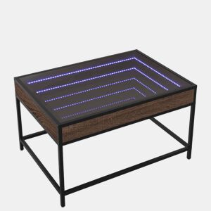 Mesa de Centro, Mesa baixa, luzes LED Infinity 70x50x41 cm carvalho castanho