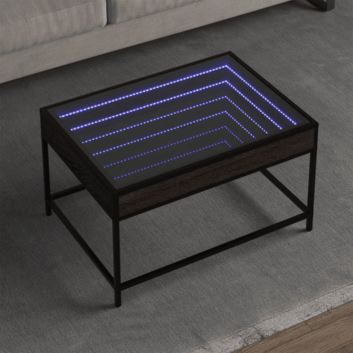 Mesa de Centro, Mesa baixa, luzes LED Infinity 70x50x41 cm carvalho castanho