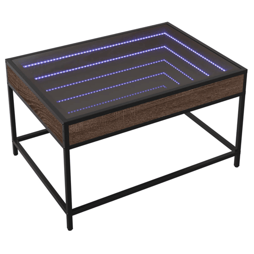 Mesa de Centro, Mesa baixa, luzes LED Infinity 70x50x41 cm carvalho castanho