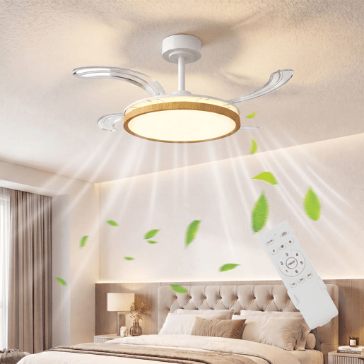 HOMCOM Ventoinha de Teto com Luz LED 80 W Motor DC Reversível Ventoinha de Teto Silenciosa Controlo Remoto 6 Velocidades 3 Cores, Temporizador para Sala Ø95 cm Branco e Madeira