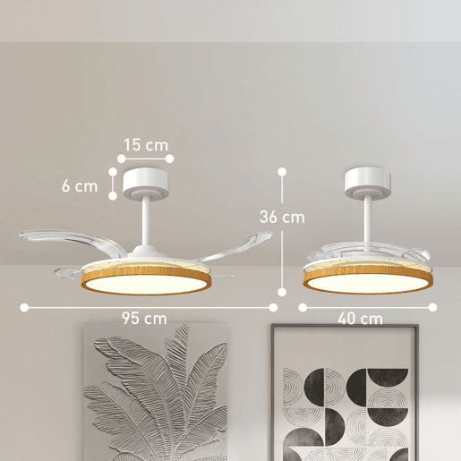 HOMCOM Ventoinha de Teto com Luz LED 80 W Motor DC Reversível Ventoinha de Teto Silenciosa Controlo Remoto 6 Velocidades 3 Cores, Temporizador para Sala Ø95 cm Branco e Madeira