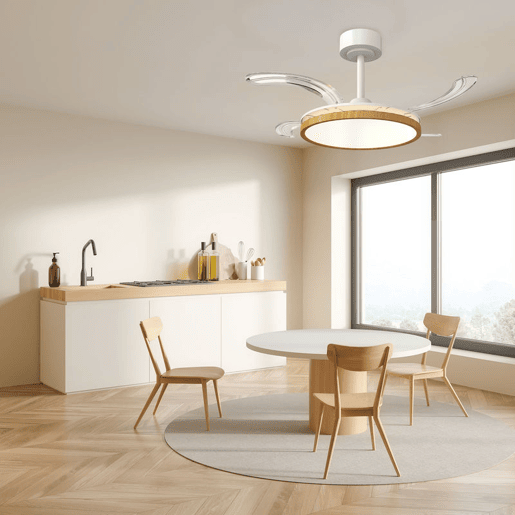 HOMCOM Ventoinha de Teto com Luz LED 80 W Motor DC Reversível Ventoinha de Teto Silenciosa Controlo Remoto 6 Velocidades 3 Cores, Temporizador para Sala Ø95 cm Branco e Madeira