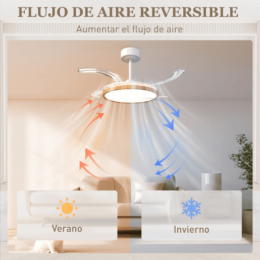 HOMCOM Ventoinha de Teto com Luz LED 80 W Motor DC Reversível Ventoinha de Teto Silenciosa Controlo Remoto 6 Velocidades 3 Cores, Temporizador para Sala Ø95 cm Branco e Madeira