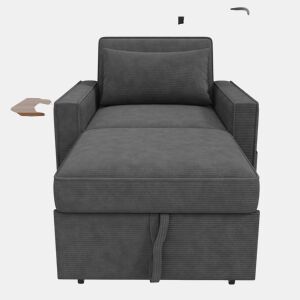 Sofá-cama multifuncional de 1 lugar - com porta USB, suporte para telemóvel, compacto, cinzento