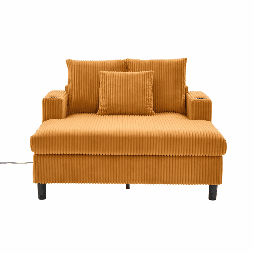 Poltrona chaise longue grande - com porta-copos laterais, portas USB, iluminação LED ambiente - Amarelo mostarda