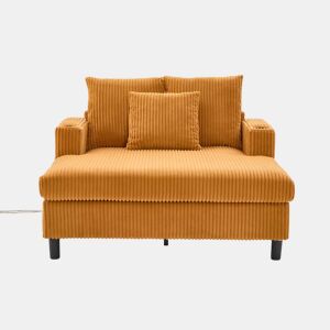 Poltrona chaise longue grande - com porta-copos laterais, portas USB, iluminação LED ambiente - Amarelo mostarda
