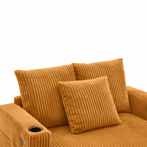 Poltrona chaise longue grande - com porta-copos laterais, portas USB, iluminação LED ambiente - Amarelo mostarda