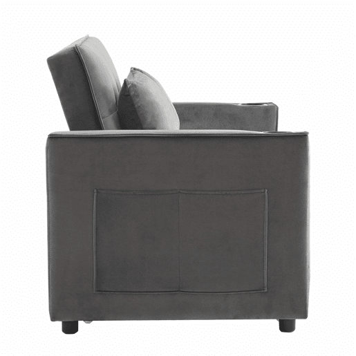 Sofá-cama rebatível multi-ângulo ajustável - 2 lugares - Tecido de veludo - com suporte para copos e almofadas - Cinzento
