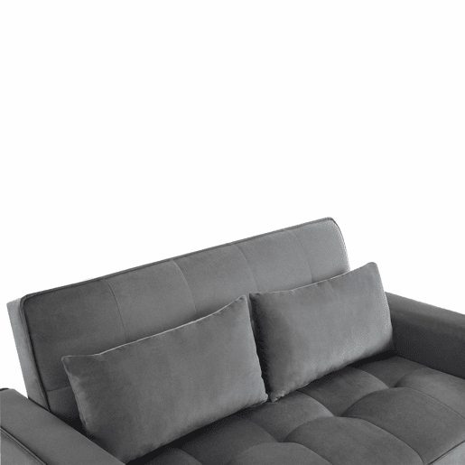 Sofá-cama rebatível multi-ângulo ajustável - 2 lugares - Tecido de veludo - com suporte para copos e almofadas - Cinzento
