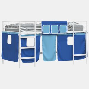Estrutura de Cama Infantil Loft para Crianças com Cortinas Branco e Azul