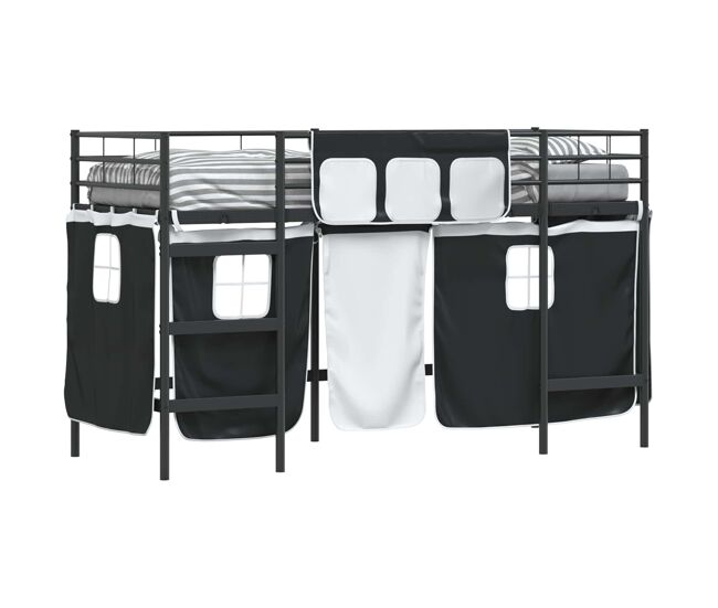 Estructura de cama alta infantil para niños con cortinas negro