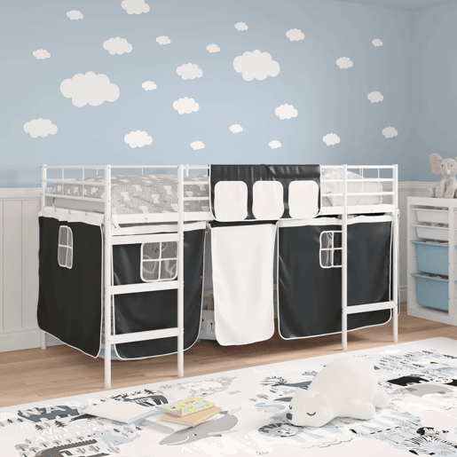 Estrutura de Cama Infantil Loft para Crianças com Cortinas 90 x 201 cm Estrutura de Cama Infantil Loft para Crianças com Cortinas 90 x 201 cm