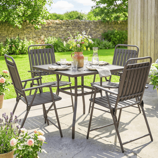 Outsunny Conjunto de 4 Cadeiras Dobráveis para Jardim Cadeiras de Terraço com Apoios de Braços Encosto e Assento de PP Estrutura Metálica 55x63x93 cm Castanho