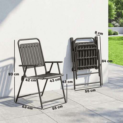 Outsunny Conjunto de 4 Cadeiras Dobráveis para Jardim Cadeiras de Terraço com Apoios de Braços Encosto e Assento de PP Estrutura Metálica 55x63x93 cm Castanho