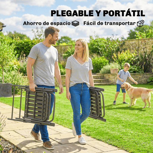 Outsunny Conjunto de 4 Cadeiras Dobráveis para Jardim Cadeiras de Terraço com Apoios de Braços Encosto e Assento de PP Estrutura Metálica 55x63x93 cm Castanho