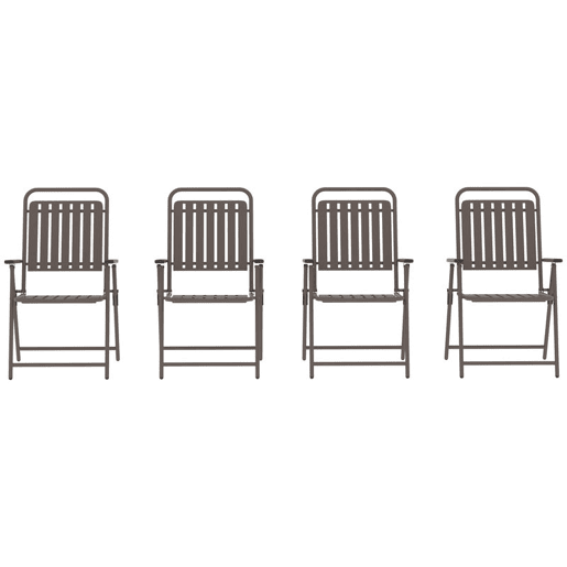 Outsunny Conjunto de 4 Cadeiras Dobráveis para Jardim Cadeiras de Terraço com Apoios de Braços Encosto e Assento de PP Estrutura Metálica 55x63x93 cm Castanho