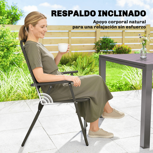 Outsunny Conjunto de 4 Cadeiras Dobráveis para Jardim Cadeiras de Terraço com Apoios de Braços Encosto e Assento de PP Estrutura Metálica 55x63x93 cm Castanho