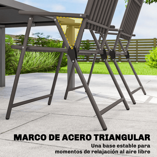 Outsunny Conjunto de 4 Cadeiras Dobráveis para Jardim Cadeiras de Terraço com Apoios de Braços Encosto e Assento de PP Estrutura Metálica 55x63x93 cm Castanho