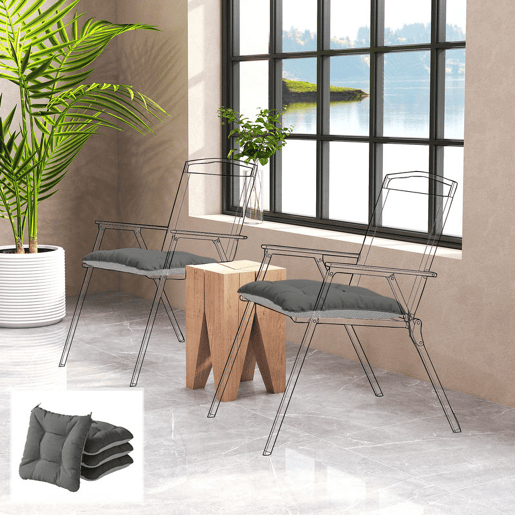 Outsunny Conjunto de 4 Almofadas para Cadeiras Almofadas de Jardim Almofadas com Laços e Base Antiderrapante Impermeáveis Proteção UV30+ para Interior e Exterior 39,5x39,5x10 cm Cinzento Escuro