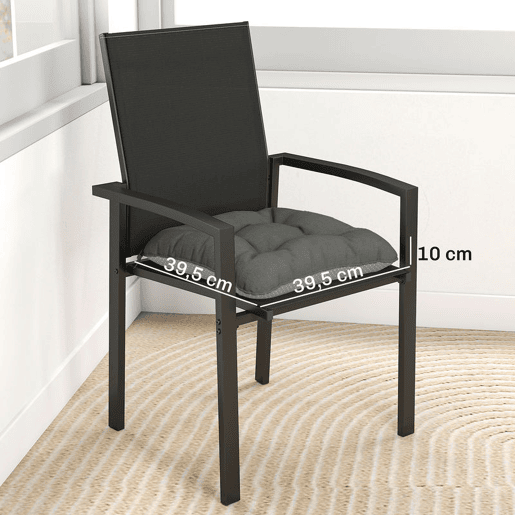 Outsunny Conjunto de 4 Almofadas para Cadeiras Almofadas de Jardim Almofadas com Laços e Base Antiderrapante Impermeáveis Proteção UV30+ para Interior e Exterior 39,5x39,5x10 cm Cinzento Escuro