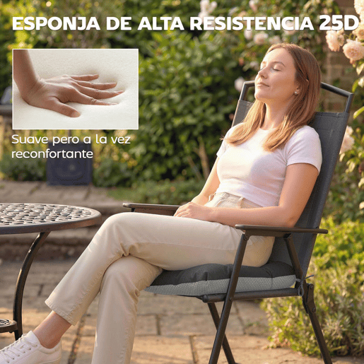 Outsunny Conjunto de 4 Almofadas para Cadeiras Almofadas de Jardim Almofadas com Laços e Base Antiderrapante Impermeáveis Proteção UV30+ para Interior e Exterior 39,5x39,5x10 cm Cinzento Escuro