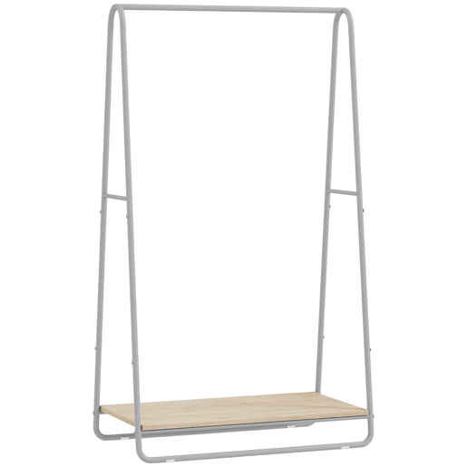 HOMCOM Charriot 3 em 1 Charriot para Entrada com Prateleira para Sapatos Barras Superior e Laterais Estrutura de Metal para Entrada Quarto, Sala de Estar 80x44x140 cm Madeira e Cinzento
