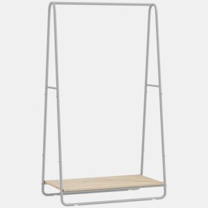 HOMCOM Charriot 3 em 1 Charriot para Entrada com Prateleira para Sapatos Barras Superior e Laterais Estrutura de Metal para Entrada Quarto, Sala de Estar 80x44x140 cm Madeira e Cinzento