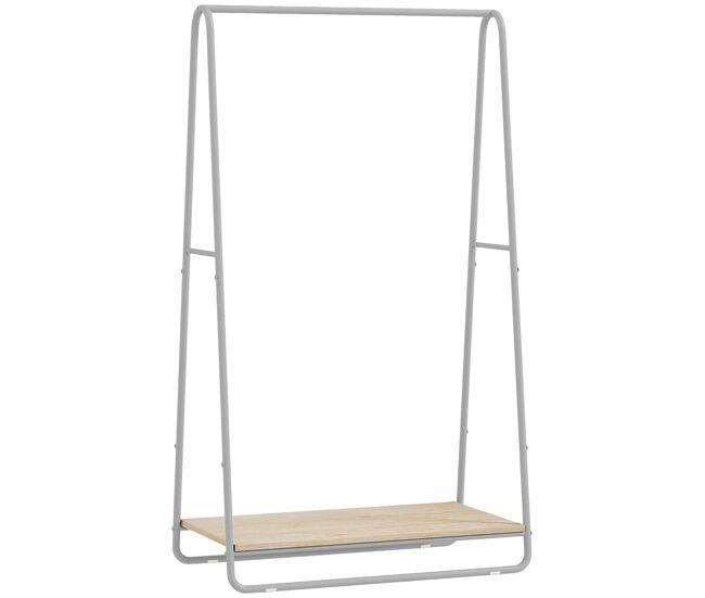 Homcom perchero zapatero 3 en 1, perchero recibidor con estante para zapatos, barras superior y laterales, estructura de metal para entrada, dormitorio, sala de estar, natural y gris