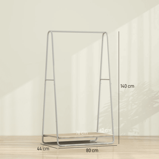 HOMCOM Charriot 3 em 1 Charriot para Entrada com Prateleira para Sapatos Barras Superior e Laterais Estrutura de Metal para Entrada Quarto, Sala de Estar 80x44x140 cm Madeira e Cinzento