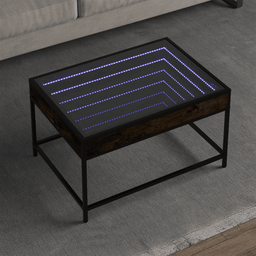 Mesa de Centro, Mesa baixa, luzes LED Infinity 70x50x41 cm carvalho fumado