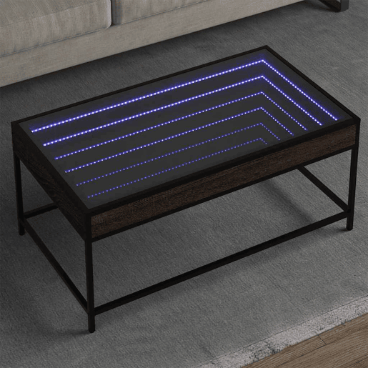 Mesa de Centro, Mesa baixa, luzes LED Infinity 90x50x41 cm carvalho castanho