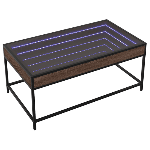 Mesa de Centro, Mesa baixa, luzes LED Infinity 90x50x41 cm carvalho castanho