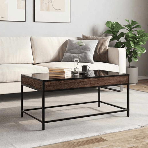 Mesa de Centro, Mesa baixa, luzes LED Infinity 90x50x41 cm carvalho castanho