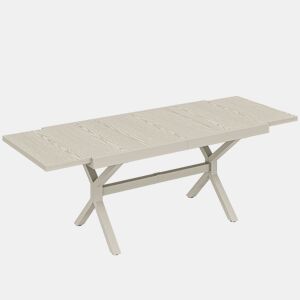 Outsunny Mesa de Jardim Extensível com Superfície de Alumínio, 154214x85 cm, Mesa de Jantar Exterior Extensível Retangular com Acabamento a Imitar Madeira para 8-10 Pessoas, para Pátio, Terraço, Cinzento Claro