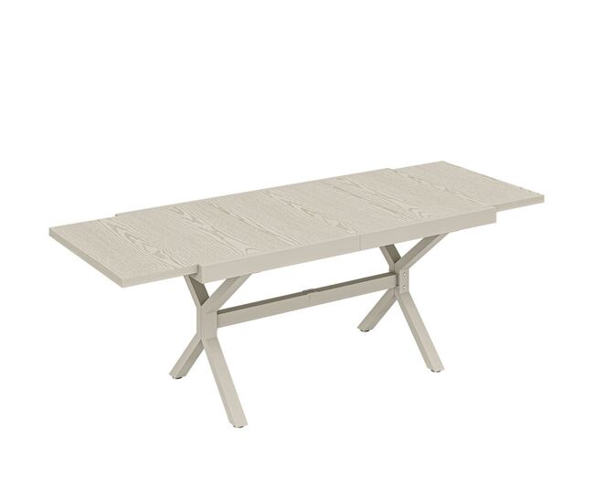 Outsunny mesa de jardín extensible con superficie de aluminio, 154/214x85 cm, mesa de comedor exterior extensible rectangular con imitación madera