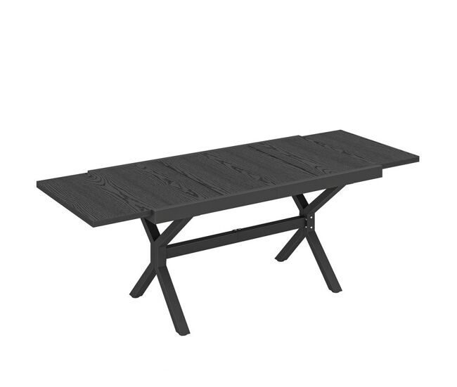Outsunny mesa de jardín extensible con superficie de aluminio, 154/214x85 cm, mesa de comedor exterior extensible rectangular con imitación madera para 8-10 personas, para patio, terraza, gris oscuro