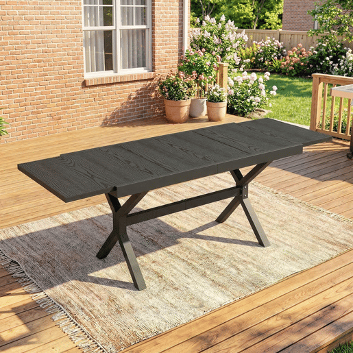 Outsunny Mesa de Jardim Extensível com Superfície de Alumínio, 154214x85 cm, Mesa de Jantar Exterior Extensível Retangular com Imitação de Madeira para 8-10 Pessoas, para Pátio, Terraço, Cinzento Escuro