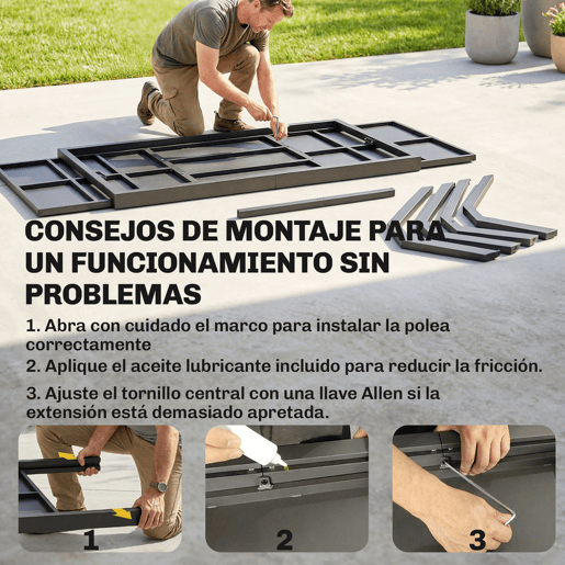 Outsunny Mesa de Jardim Extensível com Superfície de Alumínio, 154214x85 cm, Mesa de Jantar Exterior Extensível Retangular com Imitação de Madeira para 8-10 Pessoas, para Pátio, Terraço, Cinzento Escuro