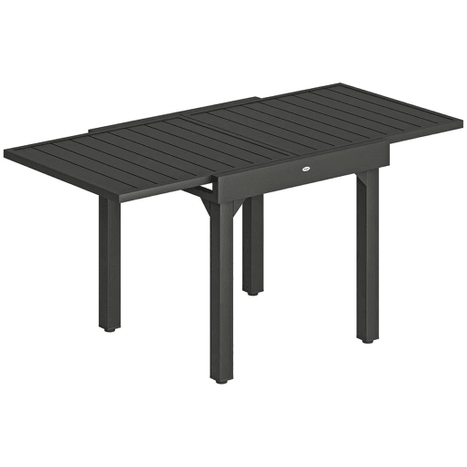 Outsunny Mesa de Jardim Extensível, Mesa de Jantar Exterior Extensível 80160x80 cm, em Alumínio, com Superfície de Ripas, Suporta até 70 kg, Mesa Retangular para 4-6 Pessoas, para Pátio Terraço, Preto