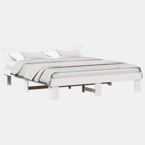 Estrutura de cama de casal com cabeceira king size - Branco 200 x 200 cm