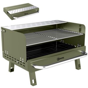 Outsunny Churrasqueira a Carvão Dobrável, Portátil, 52x37x31,8 cm, com Grelha Ajustável, Prateleira Lateral Dobrável e Bandeja de Carvão Removível, para Camping, Piqueniques, Festas no Jardim, Verde