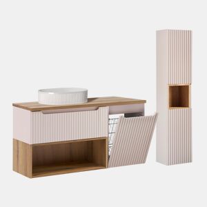 Conjunto lavatório individual 120cm cesto roupa coluna Riva Caxemira madeira