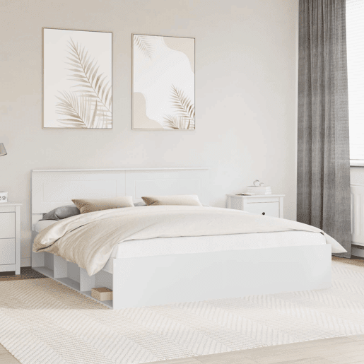 Estrutura De Cama De Casal Simple King Size - Branco 200 x 200 cm Madeira processada