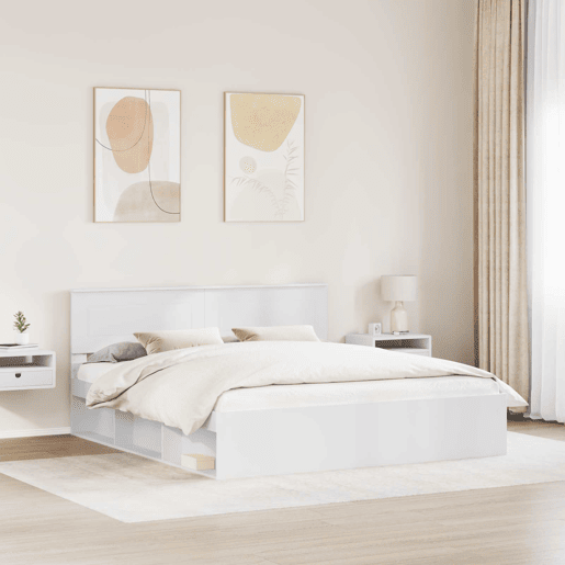 Estrutura De Cama De Casal Simple King Size - Branco 200 x 200 cm Madeira processada