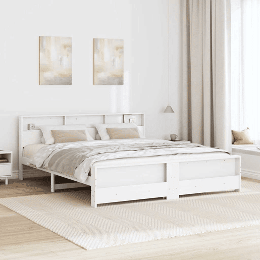 Estrutura De Cama De Casal Simple King Size - Branco 200 x 200 cm Madeira processada