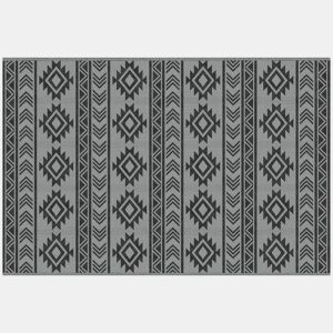 Outsunny Tapete para Exterior, 182x274 cm, Tapete Reversível com Padrão Geométrico, Impermeável, Anti-UV, para Terraço, Varanda, Jardim, Campismo, Viagens de Autocaravana, Preto e Cinzento Claro