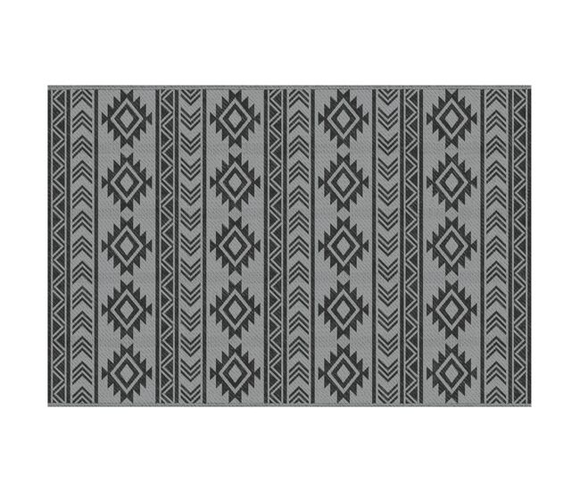Outsunny alfombra de exterior 182x274 cm, alfombra reversible polipropileno con patrón geométrico, impermeable, anti-uv para terraza, balcón, patio, camping, viajes en autocaravana, negro y gris claro