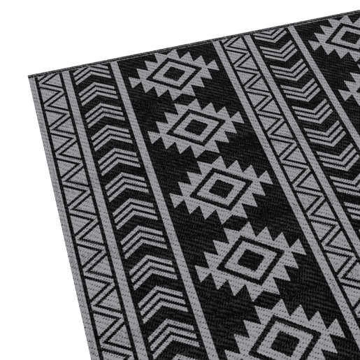 Outsunny Tapete para Exterior, 182x274 cm, Tapete Reversível com Padrão Geométrico, Impermeável, Anti-UV, para Terraço, Varanda, Jardim, Campismo, Viagens de Autocaravana, Preto e Cinzento Claro