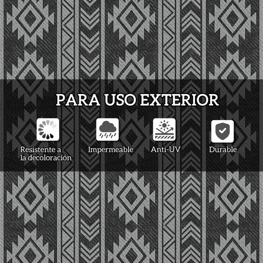 Outsunny Tapete para Exterior, 182x274 cm, Tapete Reversível com Padrão Geométrico, Impermeável, Anti-UV, para Terraço, Varanda, Jardim, Campismo, Viagens de Autocaravana, Preto e Cinzento Claro